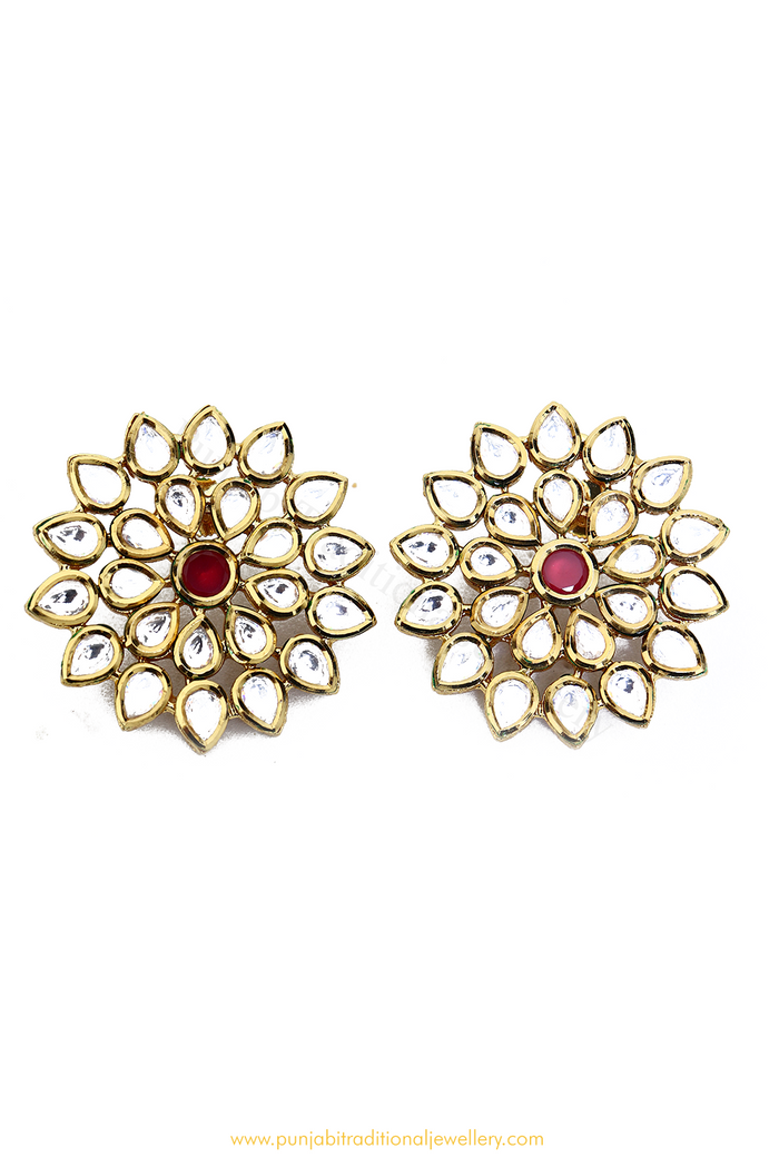 Gold Finished Rubby Kundan Studs By PTJ
