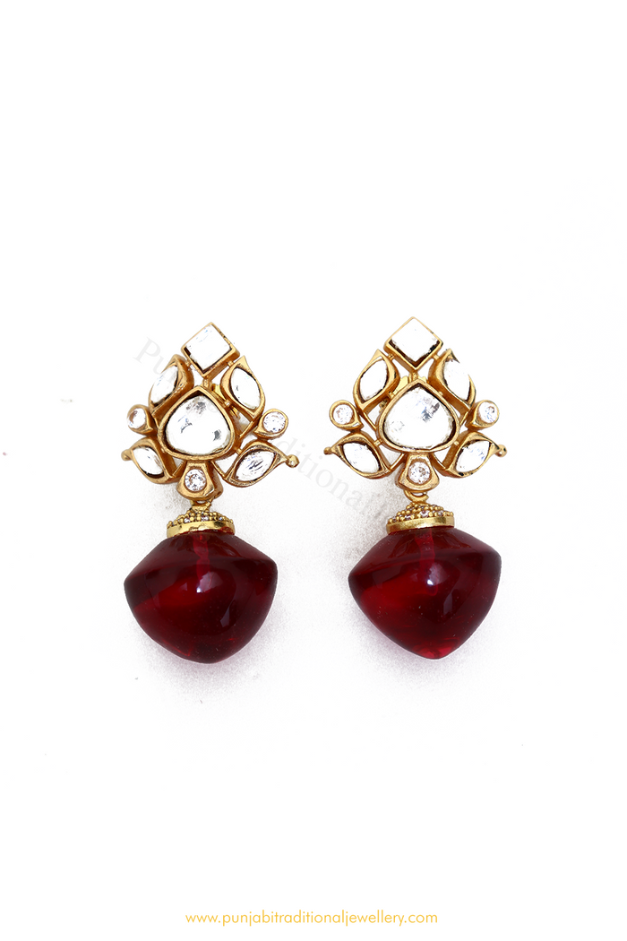 Gold Finished Rubby Kundan Studs By PTJ