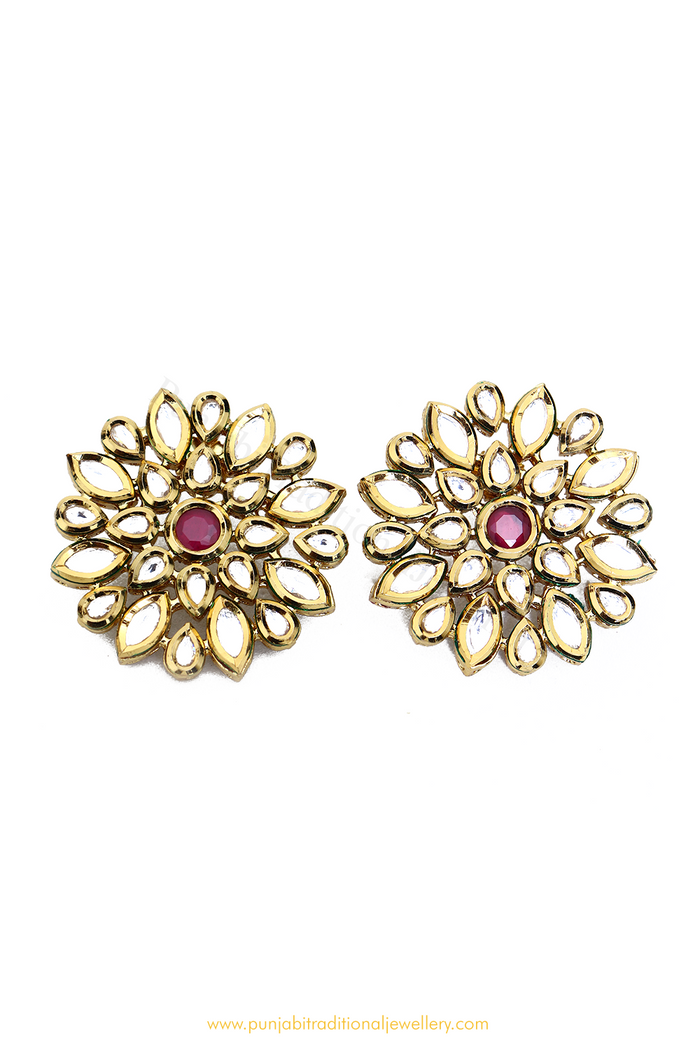Gold Finished Rubby Kundan Studs By PTJ