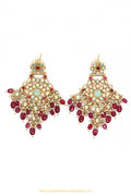 Gold Finished Rubby Mint Kundan Earrings by PTJ