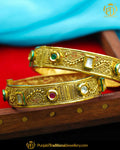 Gold Plated Red Green Johda Openable Bangles (Pair) | Punjabi Traditional Jewellery Exclusive