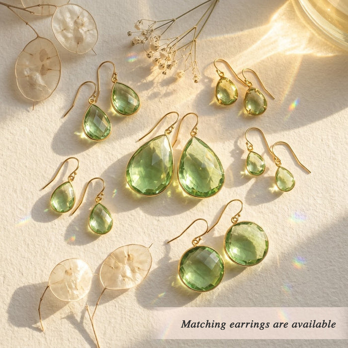green amethyst earrings with matching necklaces