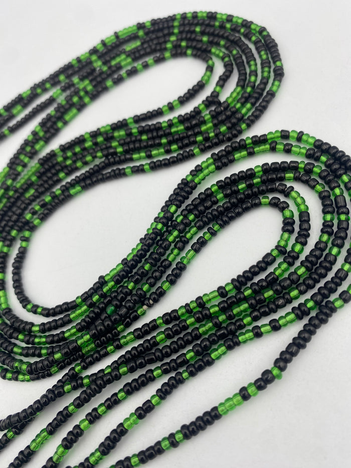 Green & Black Seed beads Waist Bead- Tie On