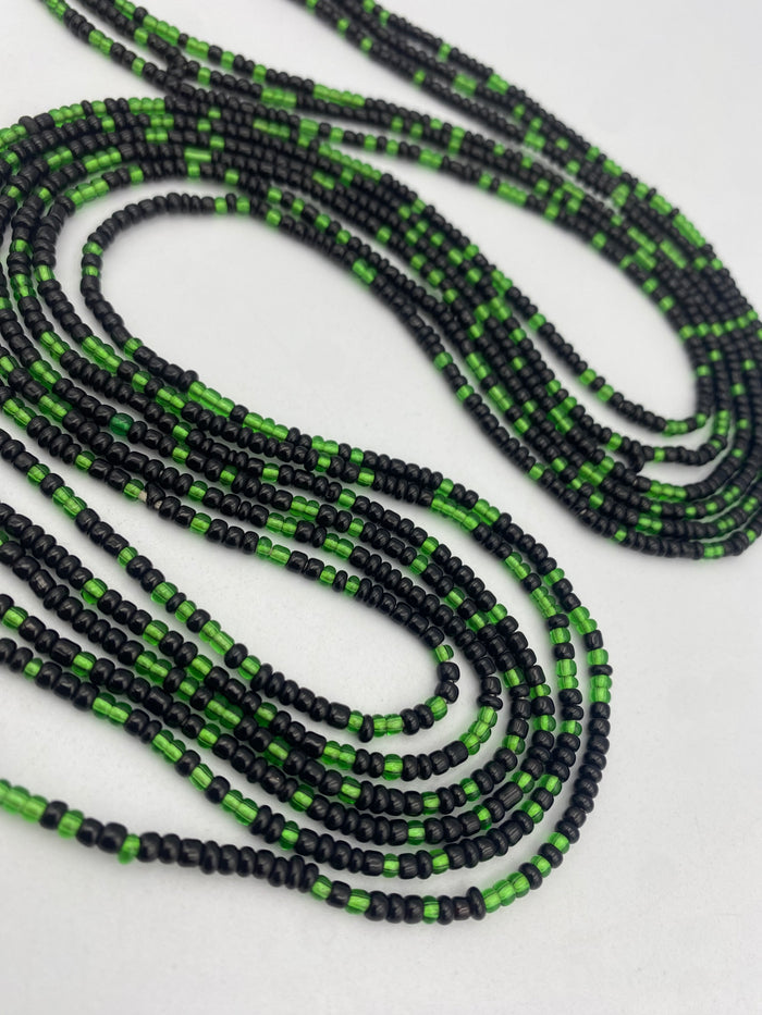 Green & Black Seed beads Waist Bead- Tie On