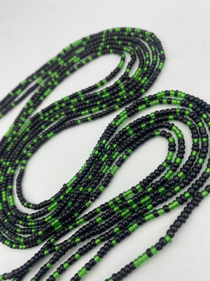 Green & Black Seed beads Waist Bead- Tie On