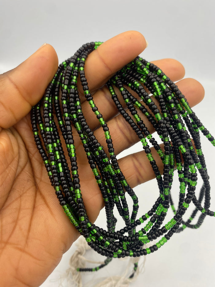 Green & Black Seed beads Waist Bead- Tie On