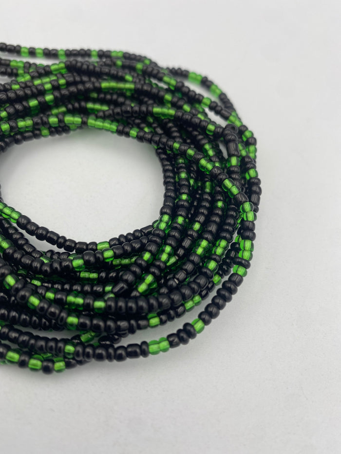 Green & Black Seed beads Waist Bead- Tie On