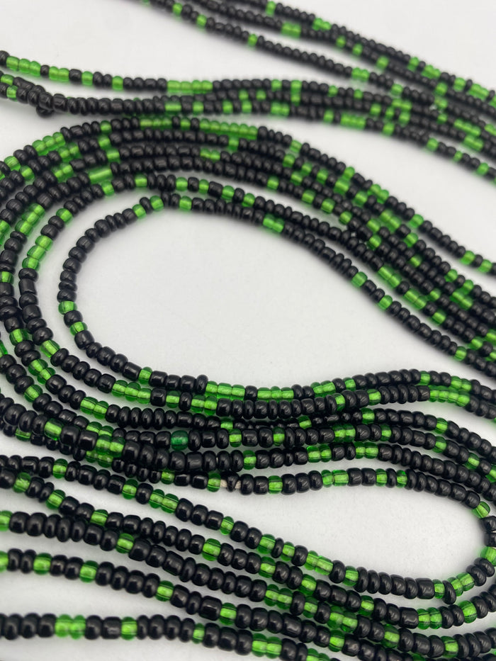Green & Black Seed beads Waist Bead- Tie On