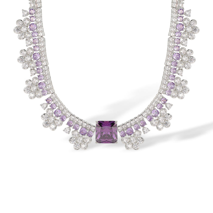 Gundlinda Purple Square Floral Drop Earrings & Necklace Set