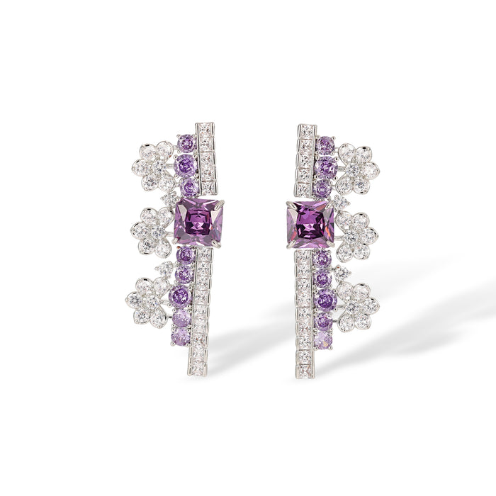 Gundlinda Purple Square Floral Drop Earrings & Necklace Set