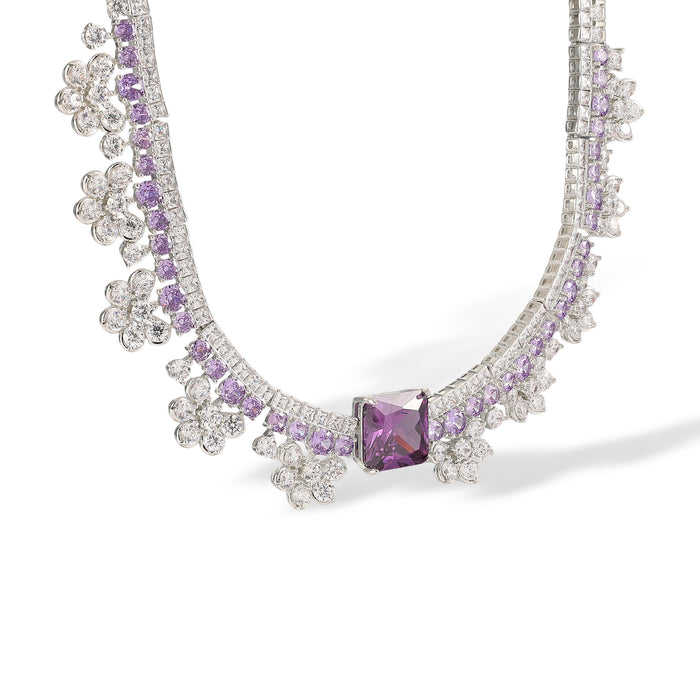 Gundlinda Purple Square Floral Drop Earrings & Necklace Set