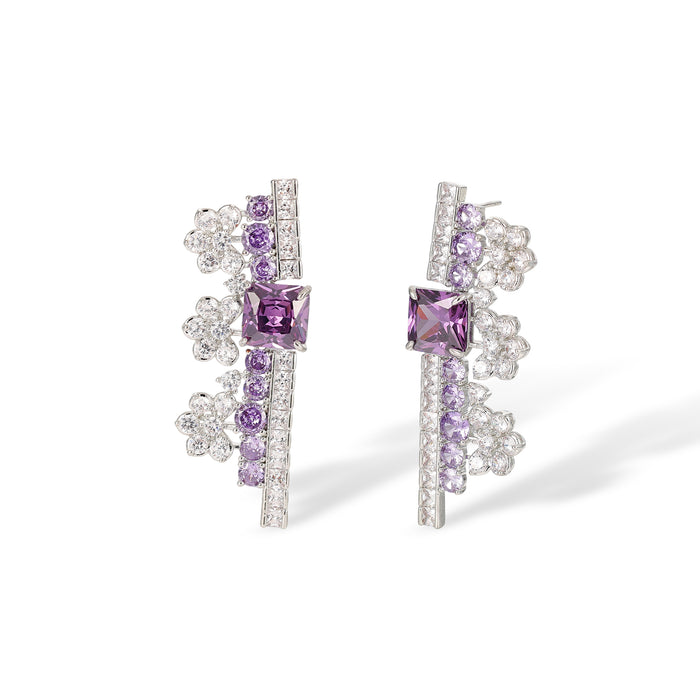 Gundlinda Purple Square Floral Drop Earrings & Necklace Set