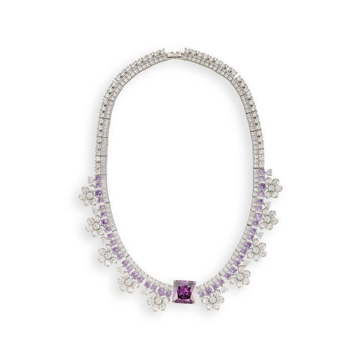 Gundlinda Purple Square Floral Drop Earrings & Necklace Set