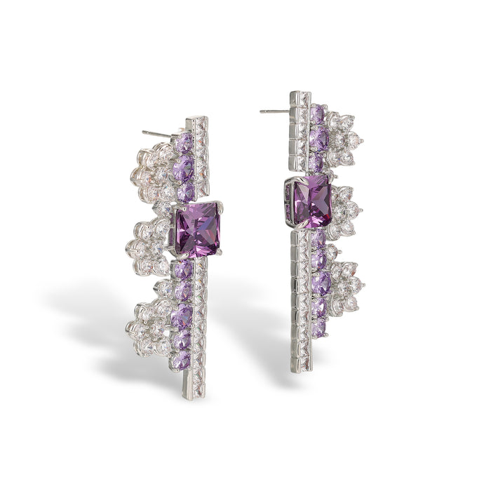 Gundlinda Purple Square Floral Drop Earrings & Necklace Set