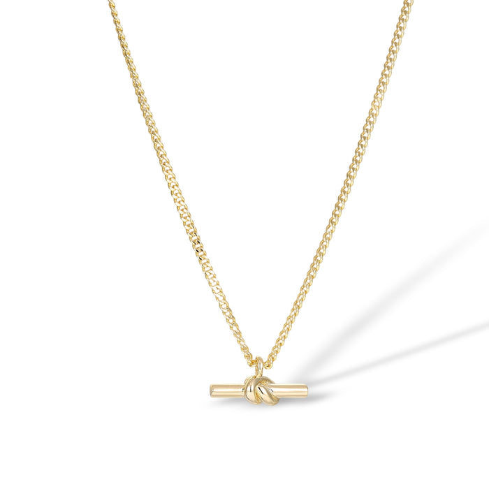 Gundrunia 14K Gold Twisted Knot T Bar Necklace