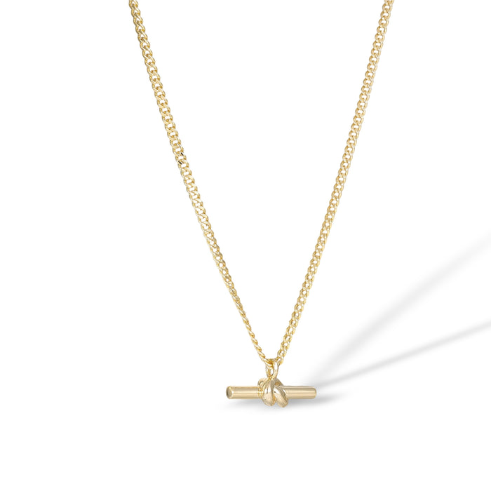 Gundrunia 14K Gold Twisted Knot T Bar Necklace