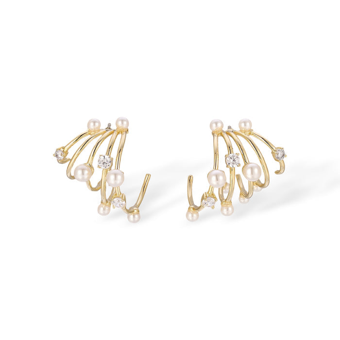 Halina 14K Gold Curved Frame Accent Pearl Earrings