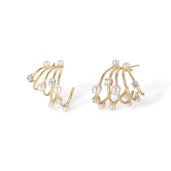 Halina 14K Gold Curved Frame Accent Pearl Earrings