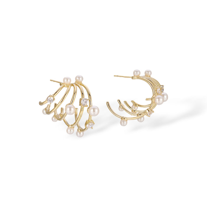 Halina 14K Gold Curved Frame Accent Pearl Earrings