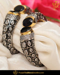 Hand Painted Black Menna Polki Karra Bangles (Pair)| Punjabi Traditional Jewellery Exclusive