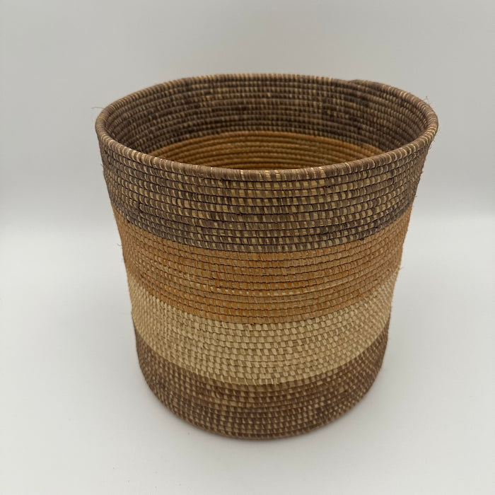 Handwoven Natural Bin with dark brown accent