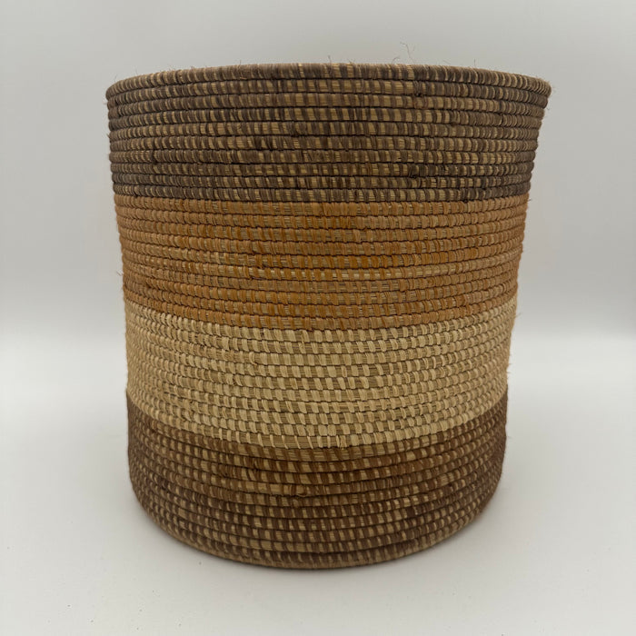 Handwoven Natural Bin with dark brown accent