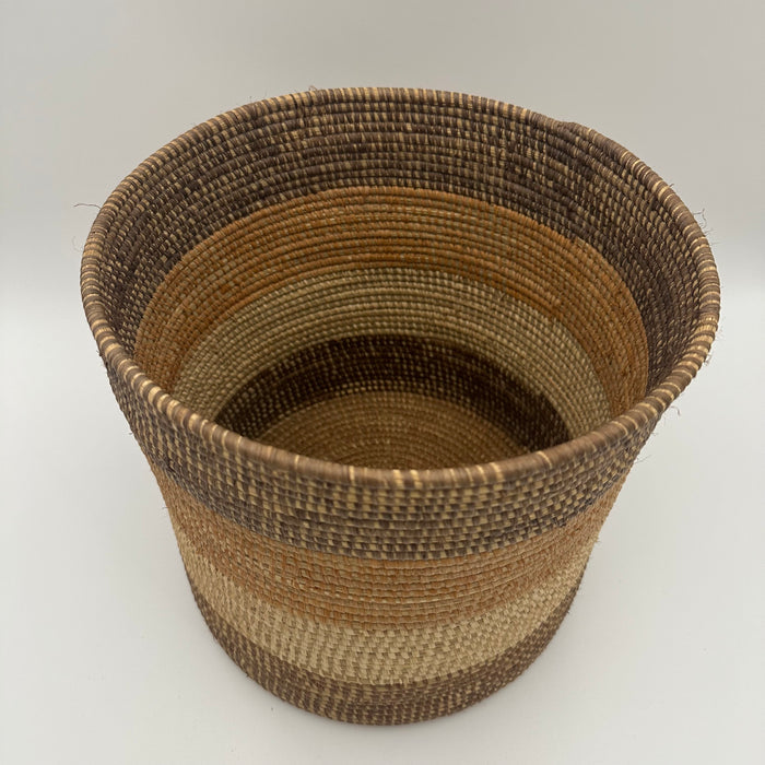 Handwoven Natural Bin with dark brown accent