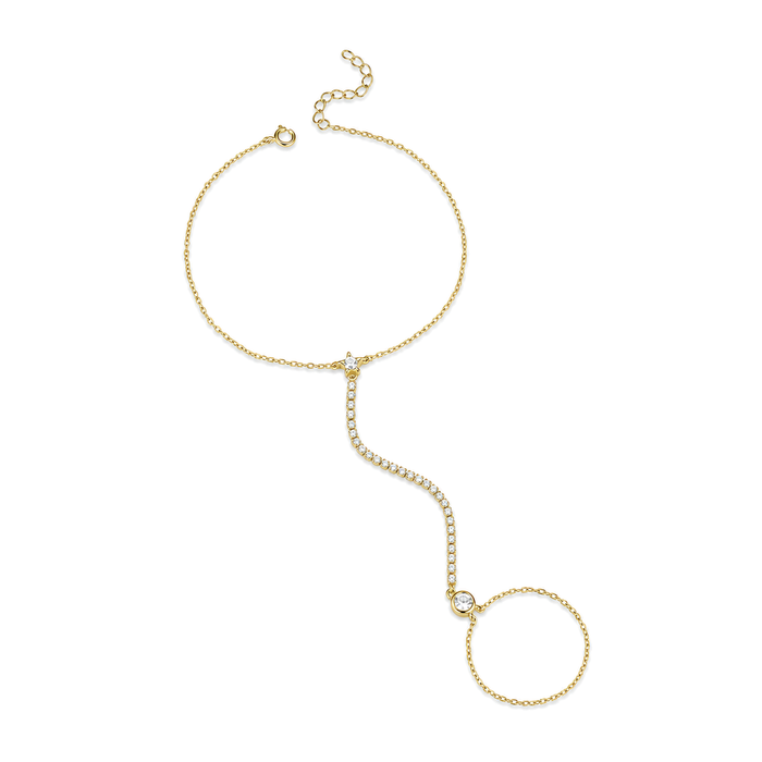 Hannah 14K Gold Star Round Linked Finger Bracelet