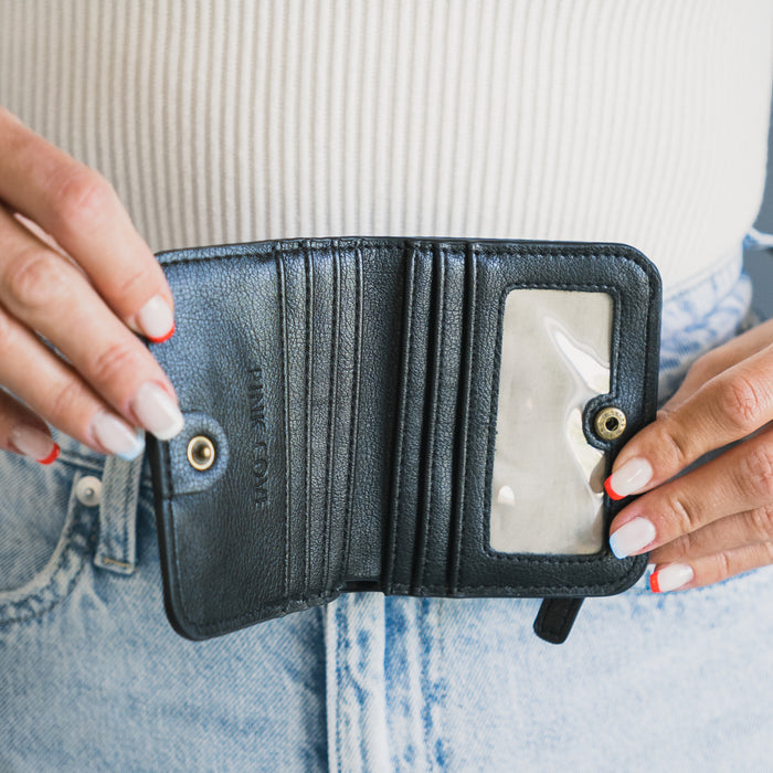 Harper Wallet | Ebony Vegan Leather RFID Compact Card Holder
