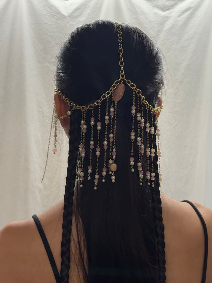 Headpiece: Gold and Pink Simple Dainty Short Piece