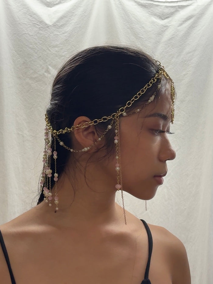 Headpiece: Gold and Pink Simple Dainty Short Piece