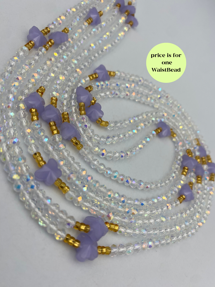 Heaven’s Whisper ~Silver & Purple Butterfly Crystal Waist Bead- Price per WaistBead