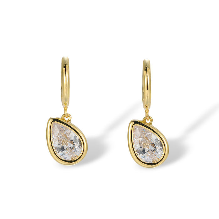 Hedrada 14K Gold Bezel Teardrop Huggie Earrings