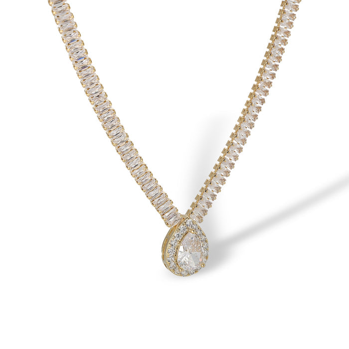 Hermia 14K Gold Baguette Teardrop Necklace