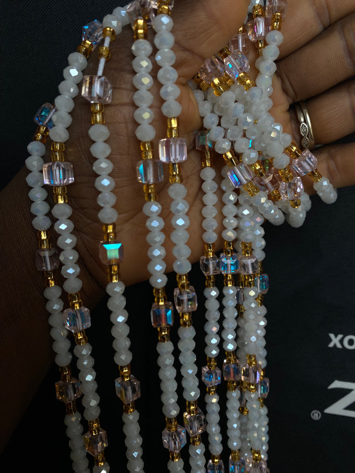 Hope- White & Champagne crystal WaistBead | Luxury Crystal Waist Bead | Tie On | 45”