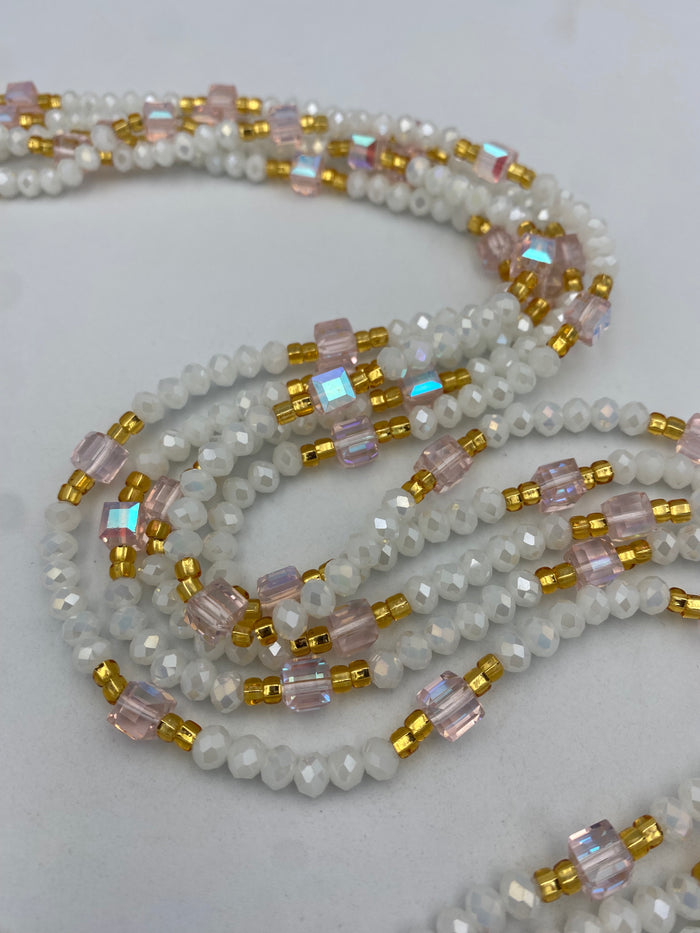 Hope- White & Champagne crystal WaistBead | Luxury Crystal Waist Bead | Tie On | 45”