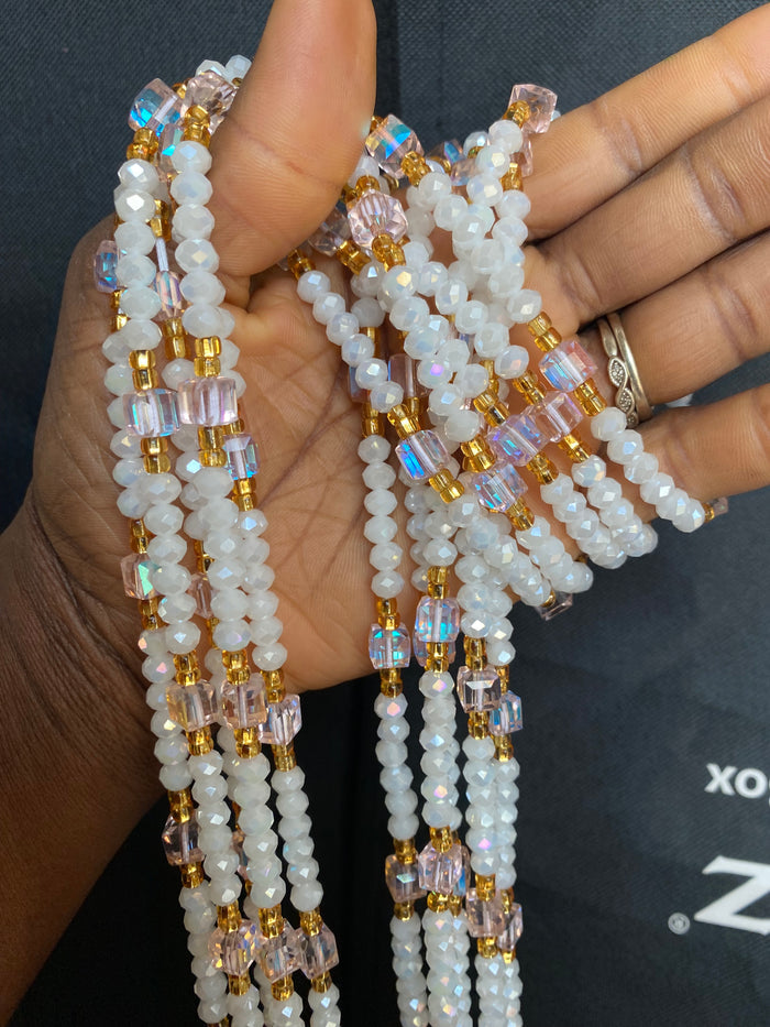 Hope- White & Champagne crystal WaistBead | Luxury Crystal Waist Bead | Tie On | 45”