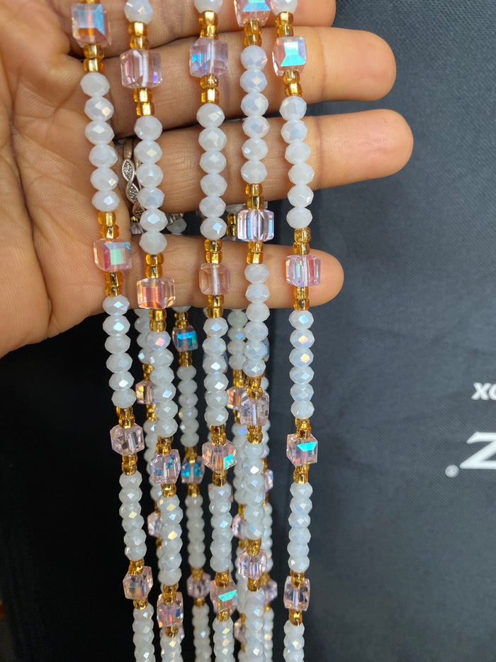 Hope- White & Champagne crystal WaistBead | Luxury Crystal Waist Bead | Tie On | 45”