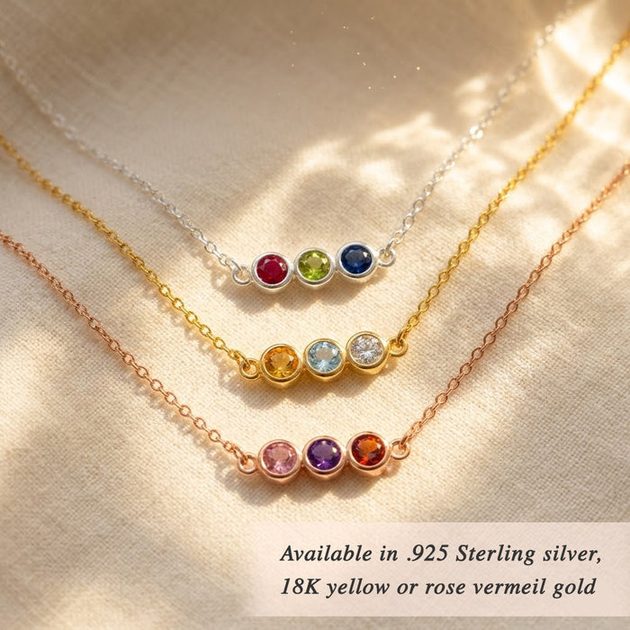Minimalist horizontal birthstone bar necklace with faceted stones, elegant rainbow gemstone bar pendant for mom, delicate personalized jewelry ideal for layering or wearing alone