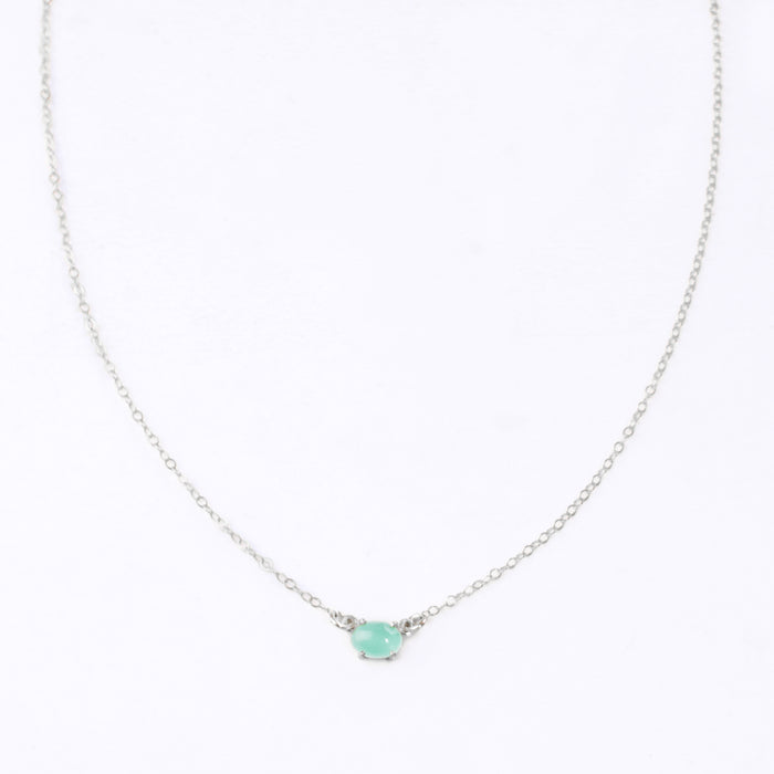 Horizontal Oval Cabochon Prong-Set Birthstone Necklace