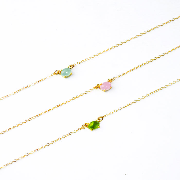Horizontal Oval Cabochon Prong-Set Birthstone Necklace