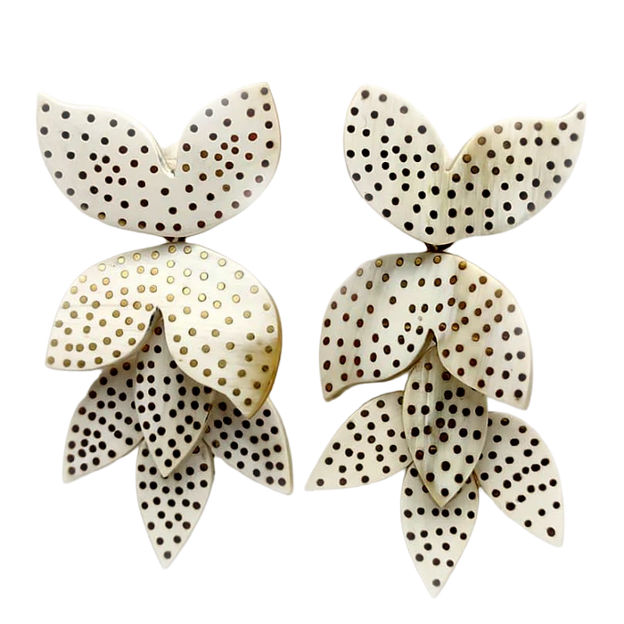 Horn Flower Earrings with metal inlay