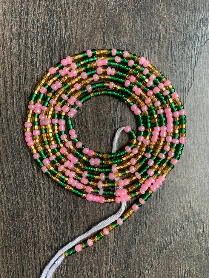Pink Gold & Green Waist Bead, Belly Beads