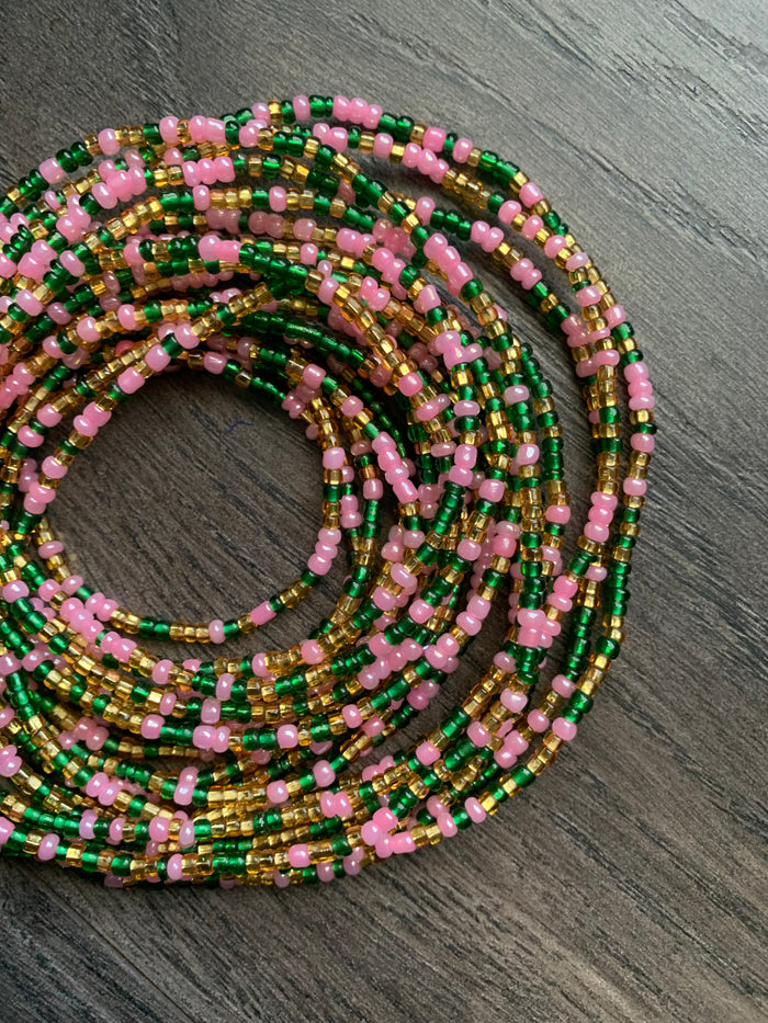 Pink Gold & Green Waist Bead, Belly Beads