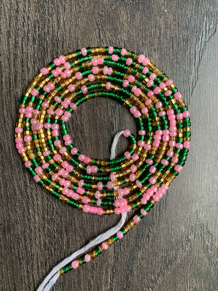 Pink Gold & Green Waist Bead, Belly Beads