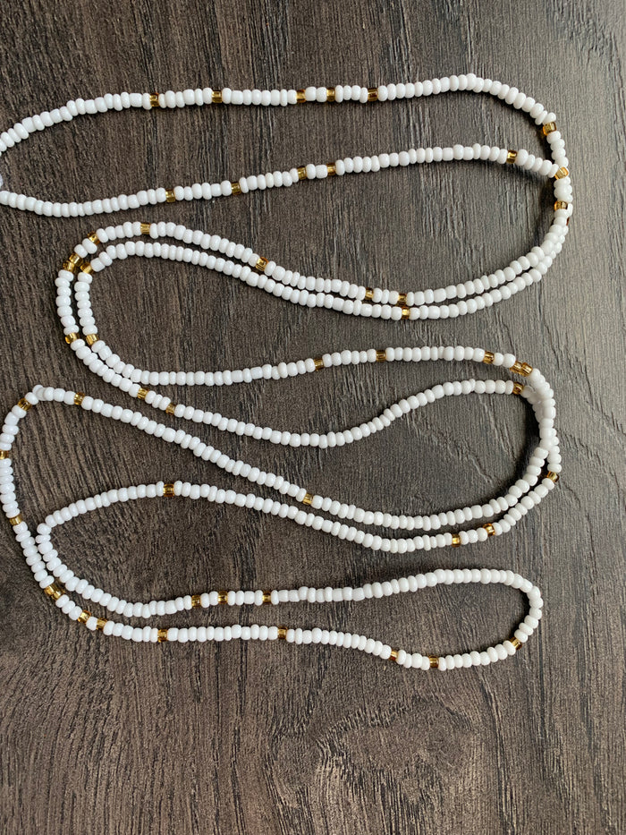 White & Gold Waist bead-Tie on waist bead