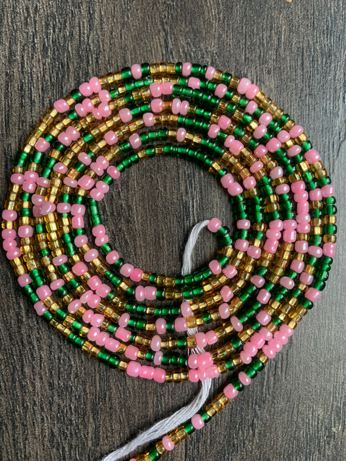 Pink Gold & Green Waist Bead, Belly Beads