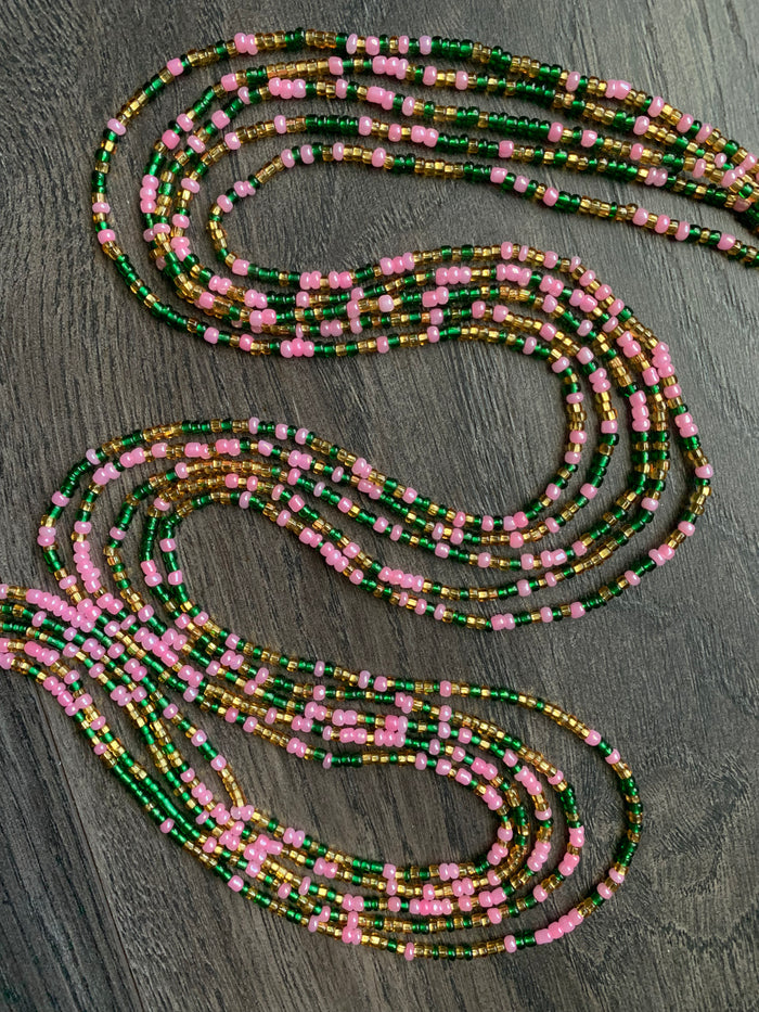 Pink Gold & Green Waist Bead, Belly Beads