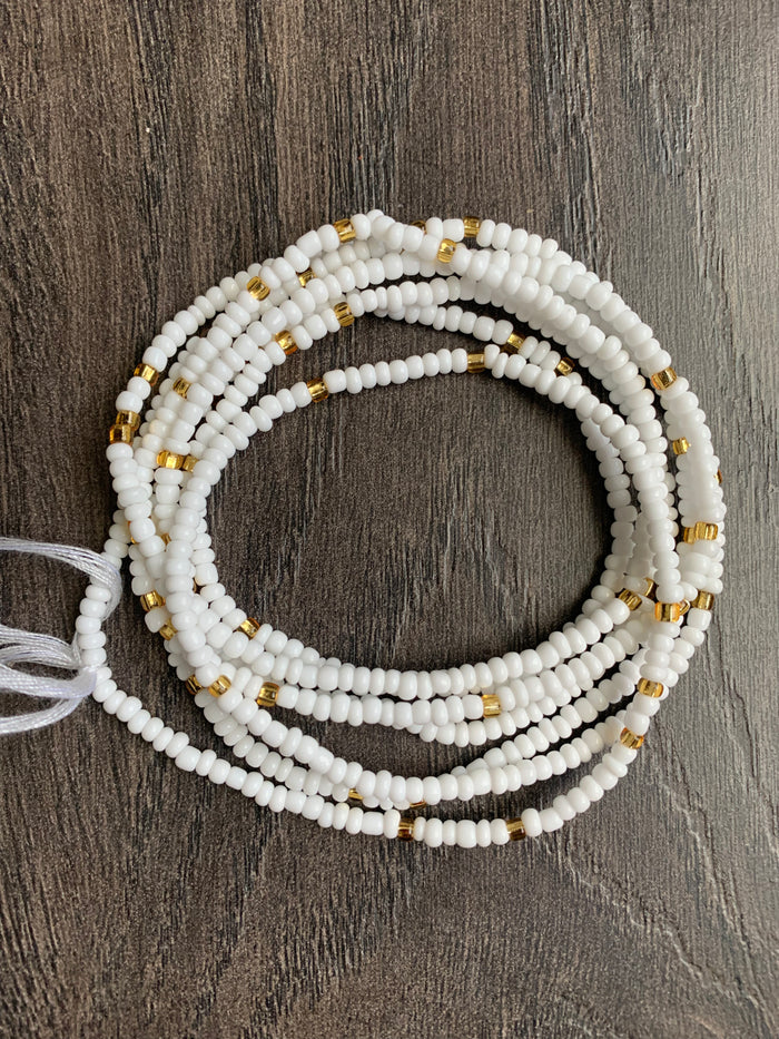 White & Gold Waist bead-Tie on waist bead