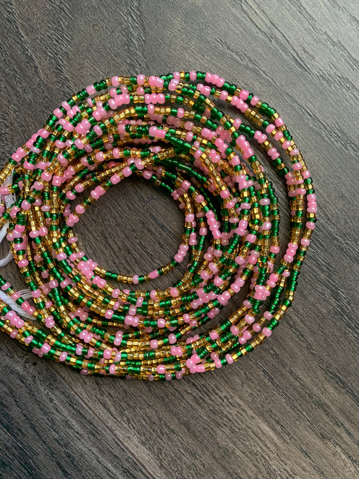 Pink Gold & Green Waist Bead, Belly Beads